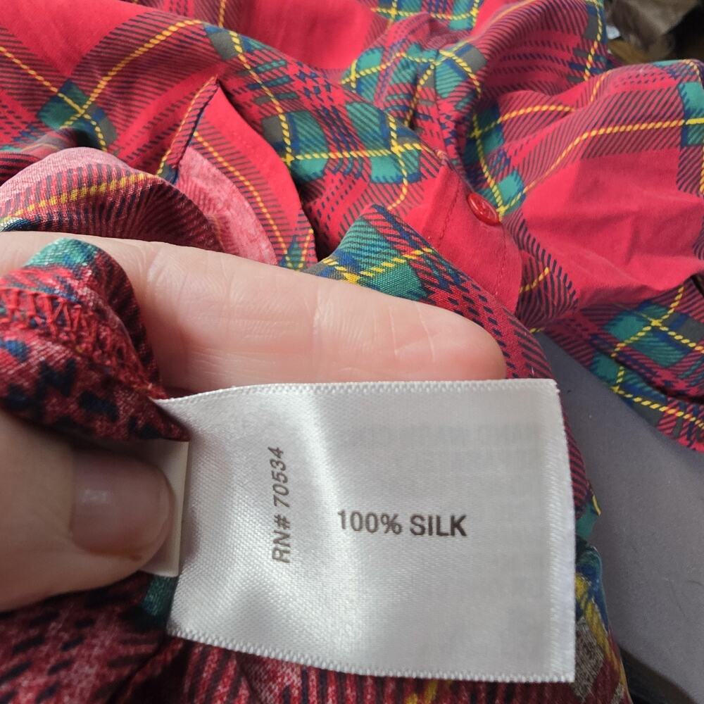 Orvis Red Plaid Silk Shirt Womens Large Long Sleeve - Picture 5 of 8